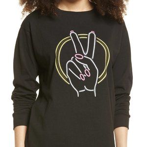 Bp. Women's The Time Is Now Graphic Long Sleeve Tee, Size Small - Black NWT 4611